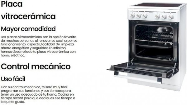 Cocina Eléctrica con Horno CC-V350G INFINITON Vitroceramica 3 Zonas más Horno Electrico An