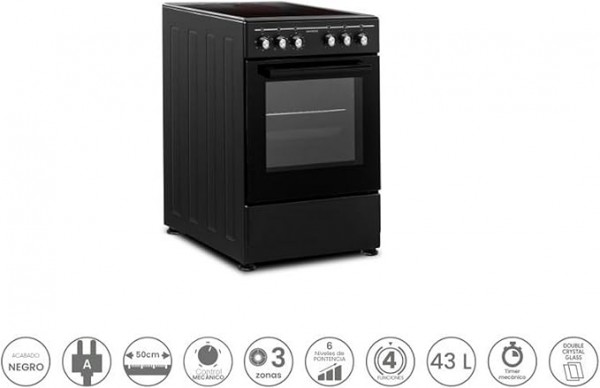 Cocina con Horno Infiniton CC-B550V3 Vitroceramica 3 Fuegos con Horno electrico 43 lts