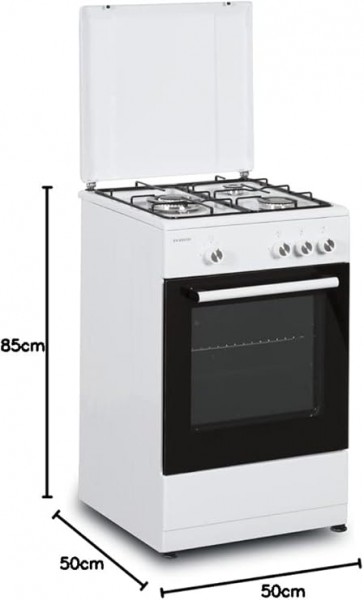 Cocina de Gas Infiniton CC56BWC Ancho 50cm 3 Zonas Blanco con Horno Gas Natural y Butano