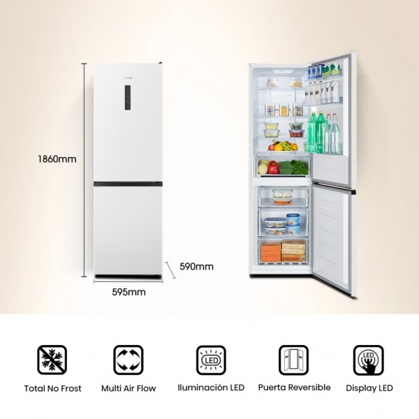Combi Hisense RB390N4DWD, Blanco, 186 cm, No Frost, D