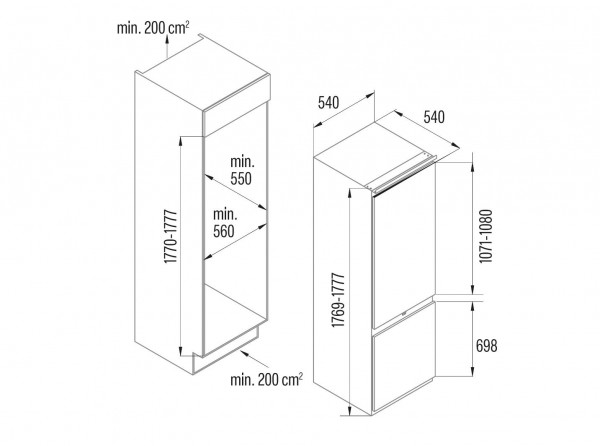 Frigorífico Combi Integrable Cata CI54177STD Blanco 177x55 cm F