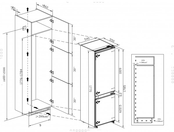 Frigorífico Combi integrable Corbero CCM1754NFEINTEG Blanco 179x55x54,5 cm No Frost E