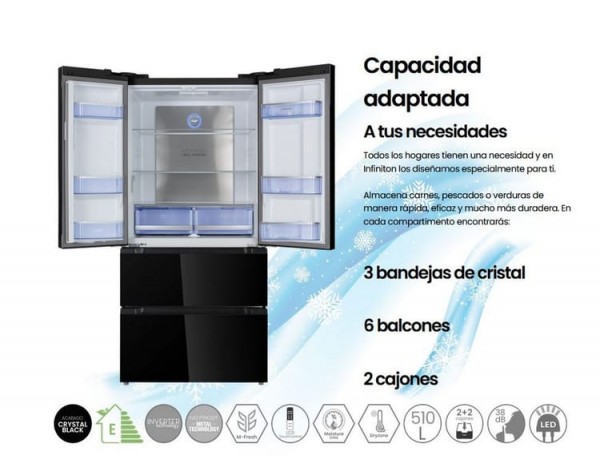 Frigorifico Francés Infiniton FRD-506Q83GEN 183 cm E Total No Frost Ancho 84 cm Crystal Bl