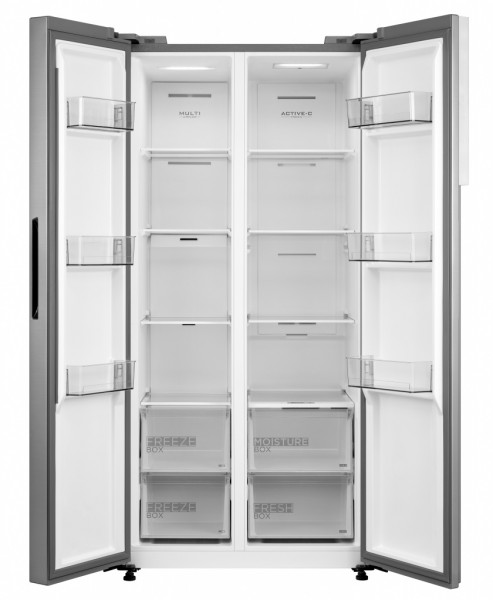 Frigorífico SbS Midea MDRS619FIE46, 177,5x83,5cm E Inox Brillante