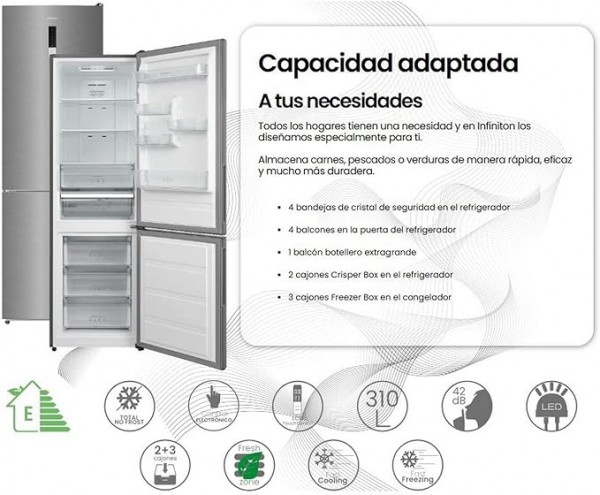 Frigorifico Combi Infiniton FGC-310C88XEE 188x60cm No Frost Inox E