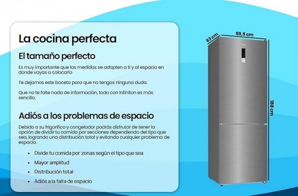 Frigorifico Combi Infiniton FGC-310C88XEE 188x60cm No Frost Inox E