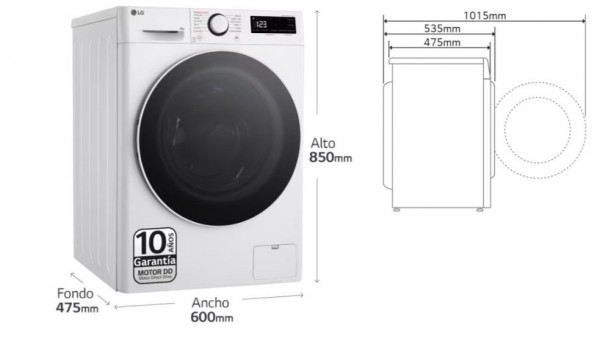 Lavadora LG F2WR5S09A0W, 9kg, 1200rpm, clase A