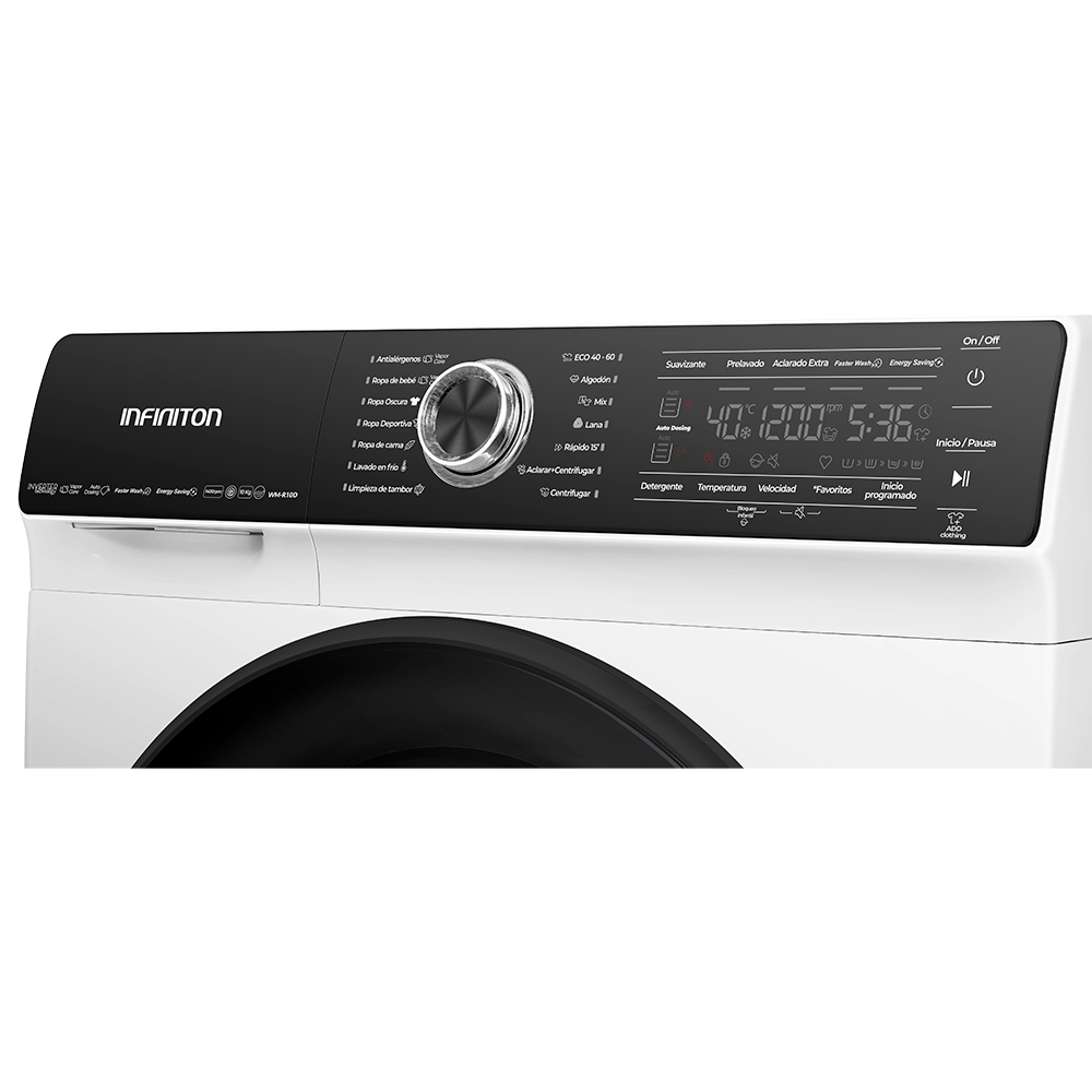 Lavadora carga Frontal infiniton 10kg 1400 rpm WM-R10D Vapor Care y Autodosing