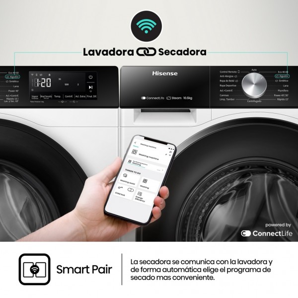 Lavadora carga frontal Hisense WF3S1043BW3, Blanco, 10.5 kg, 1400 rpm, A