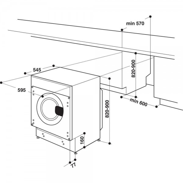 Lavadora carga frontal integrable Whirlpool BIWMWG71483E, Blanco, 7 kg, 1400 rpm, D