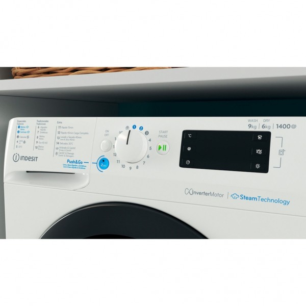 Lavasecadora Indesit BDE 96435 WKV SPT, Blanco, lavado 9 kg, secado 6 kg, 1400 rpm, D