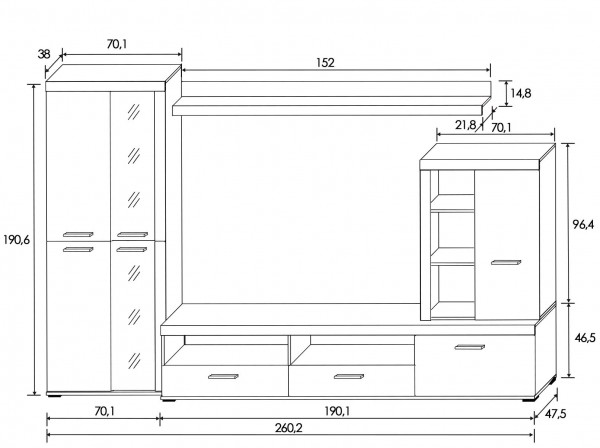 Composición Salón Lotto 260cm Cambria y Blanco