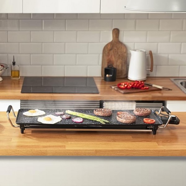 Tasty&Grill 3000 RockWater XL Plancha de asar eléctrica de 2400 W con revestimiento Rockst