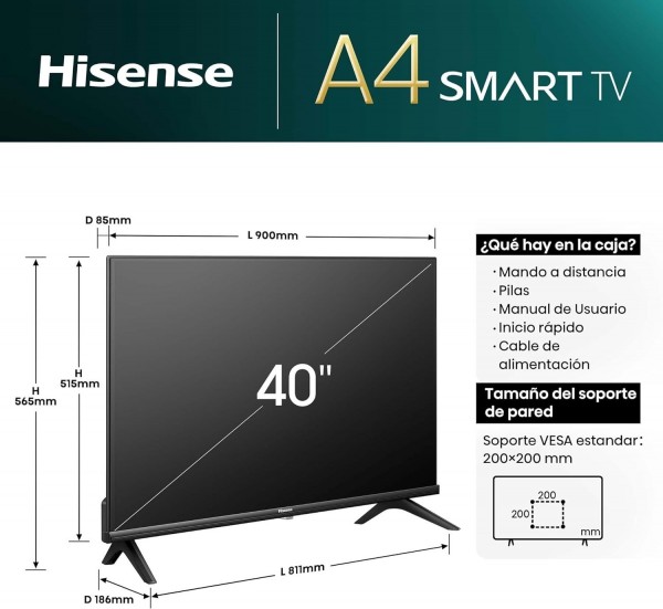 Televisor LED Hisense 40A4N Pantalla de 100 cm 40'' full HD,Smart TV F