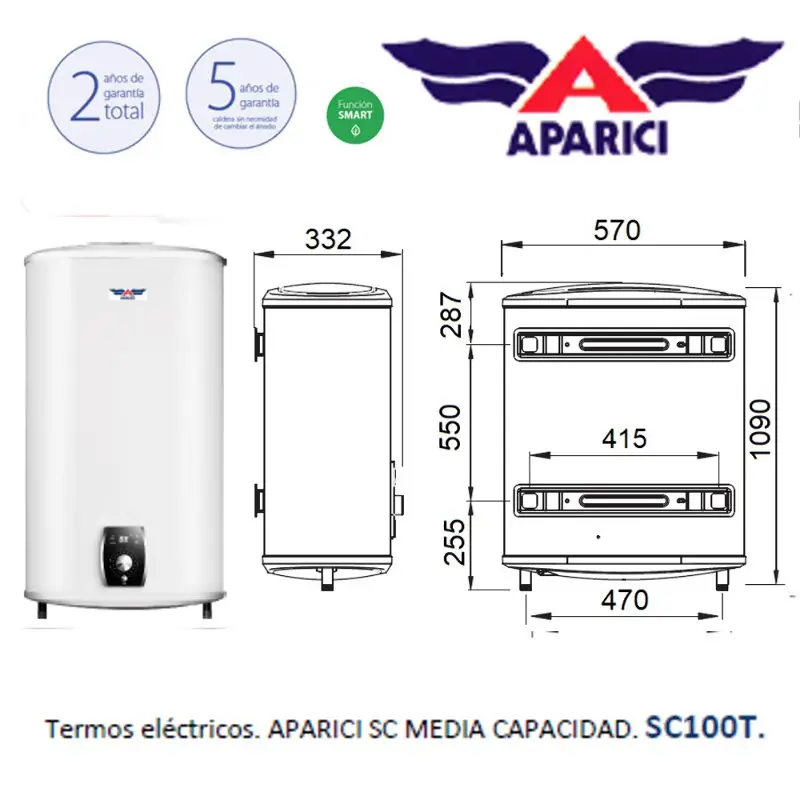Termo electrico Aparici SC100T 100L Plano Smart Biposicional