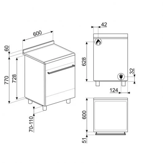 Cocina Smeg CX68MF82 4 fuegos con Horno Gas Natural 60x60cm inox