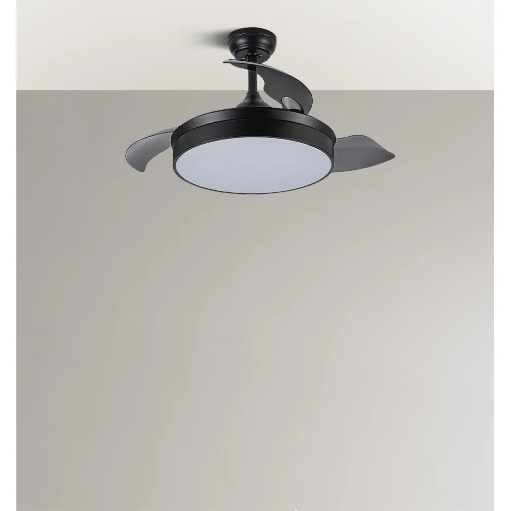 Ventilador Dc Cala Negro 48w 4800lm 3 aspas desplegable 91d 6 Velocidades 3000-4000-6000k 
