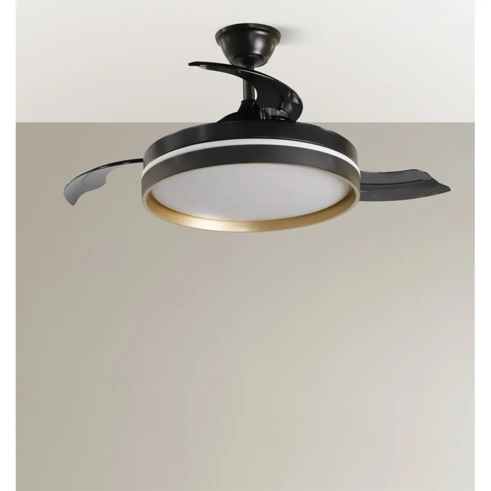 Ventilador Dc Mandarin Negro/oro 72w 3aspas 108d Reg.intensidad 7200lm 3000-4000-6500k