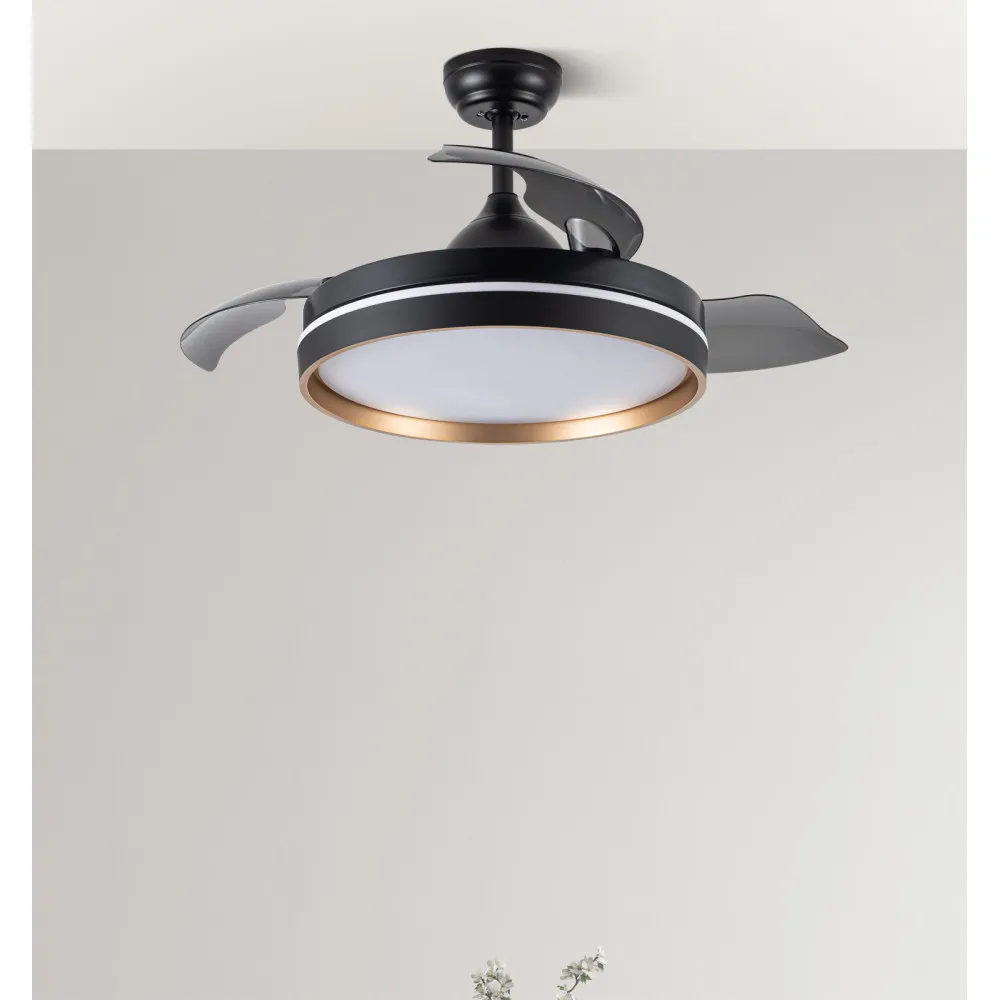 Ventilador Dc Nalon 72w Negro/oro 3aspas 109d 7200l 6vel 3000k,4500k,6000k 