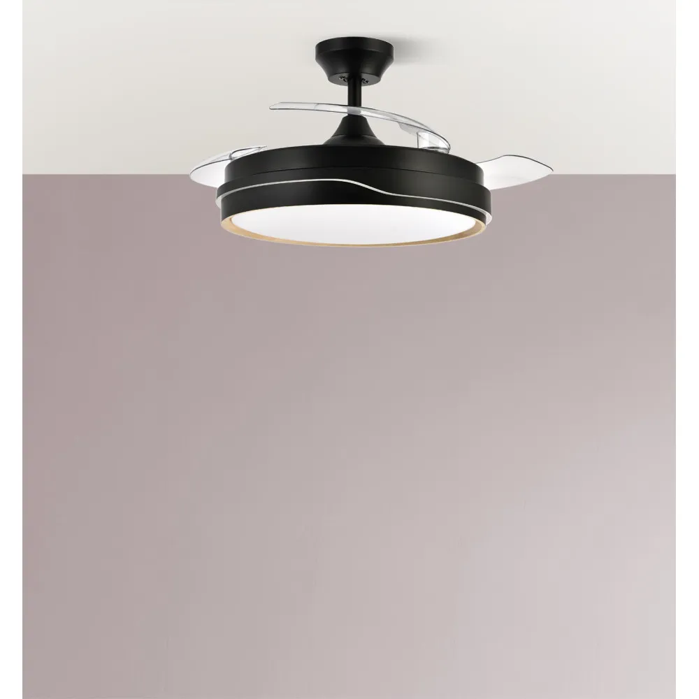 Ventilador Dc Tempano Negro/madera 72w 3aspas 107d 7200lm 6vel 3000k,4500k,6000k