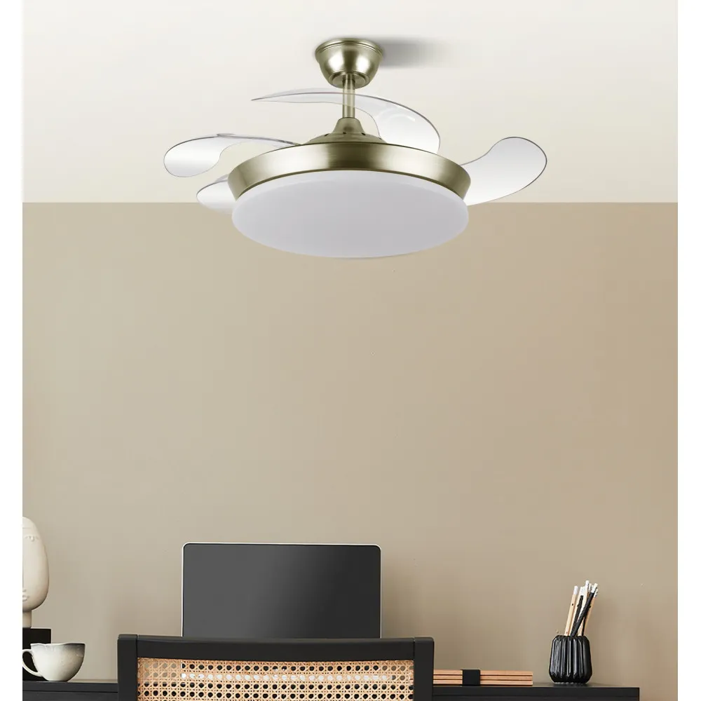 Ventilador Dc Tridente Mini 59w Cuero 4aspas Desp. 91d 6980lm  3000-4000-6000k