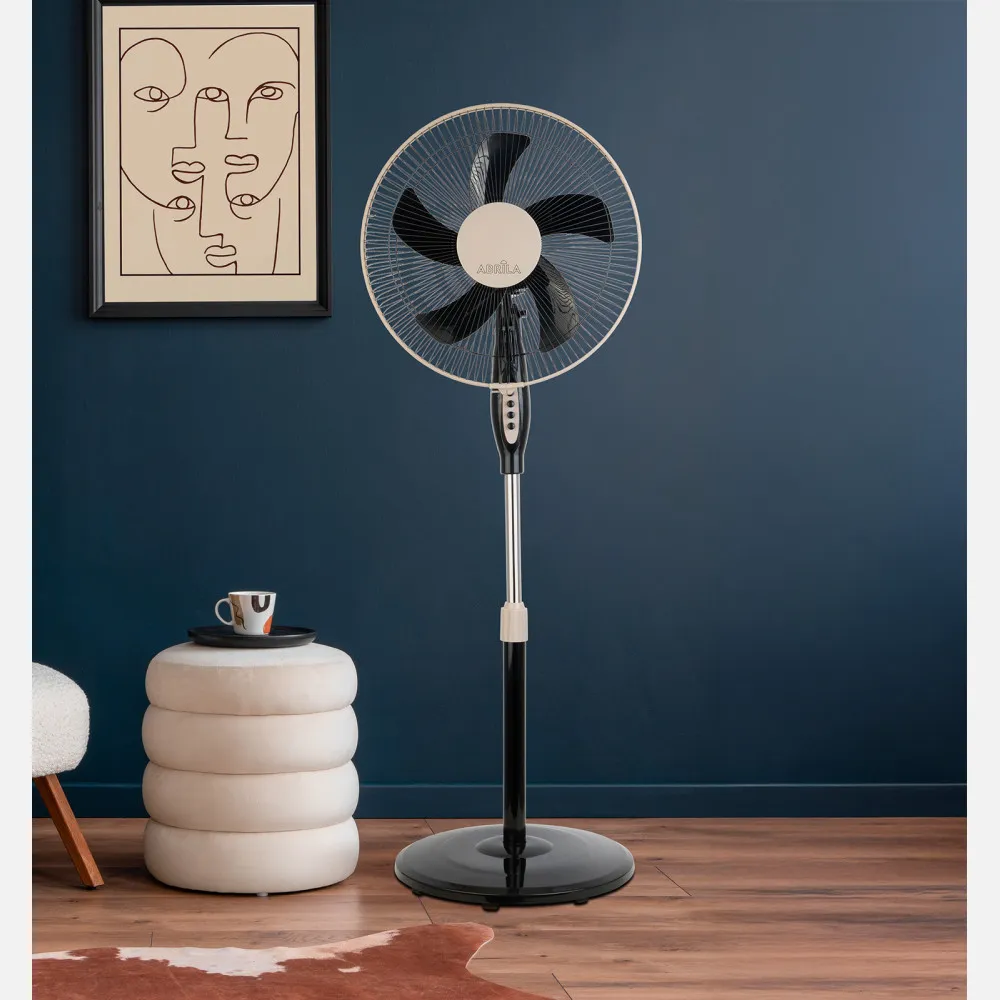 Ventilador De Pie Belmonte Negro/beis 3 Vel.45w 5aspas Orientable, Fijo y Rotatorio Regx43