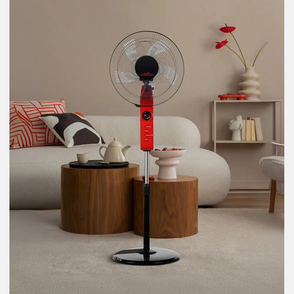 Ventilador De Pie Circus Rojo/negro 3vel 45w Regx43x40cm Oscilante 5asp.c/ Remoto,temporiz