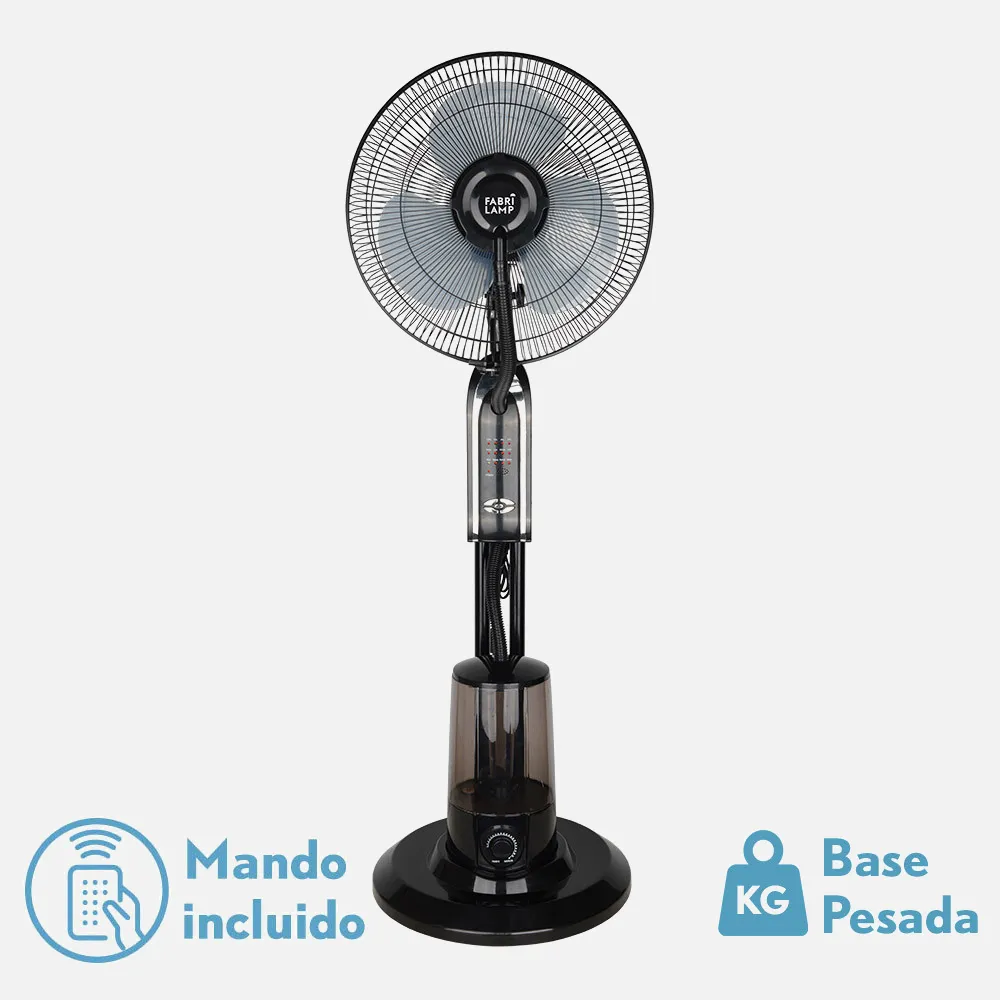 Ventilador De Pie Tromba Negro 3 Vel 80w Nebulizador Tanque De Agua 3L C/remoto Y Temporiz