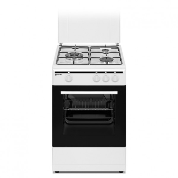 Cocina Meireles G130W Blanca 3 Fuegos 1 Wok Horno a gas con tapa esmaltada 85x55cm