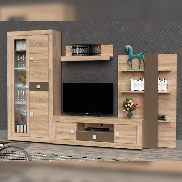Composicion Salón Julieta 300cm Cambria y Chocolate