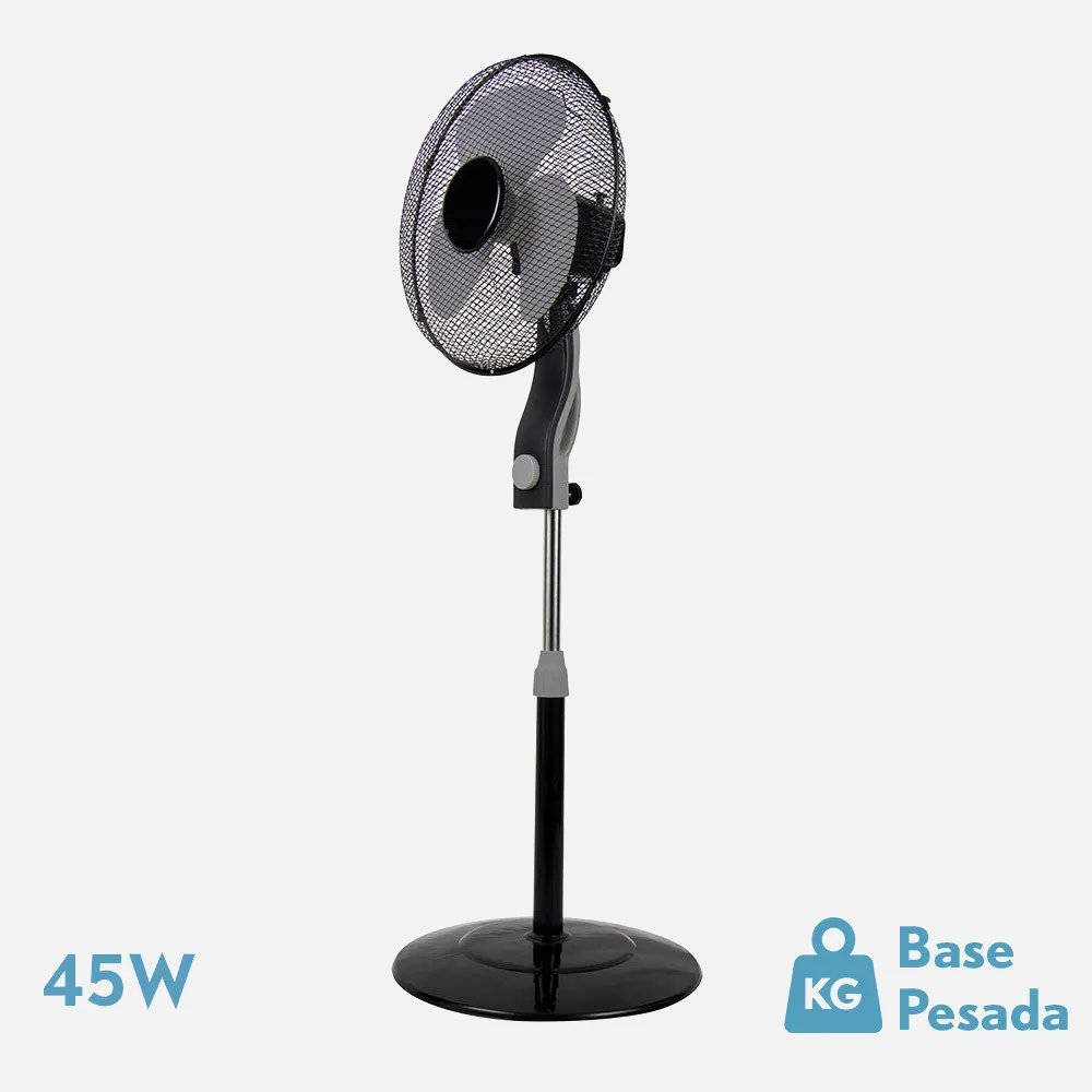 Ventilador De Pie Magico Negr/gris 3 Vel.45w 3aspas Orientable Fijo Y Rotatorio Regx41x41 