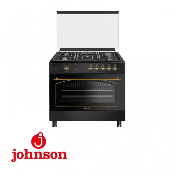 Cocina Johnson CONA90GRN Horno 90cm + 5 Fuegos Gas Natural Rustica Negra