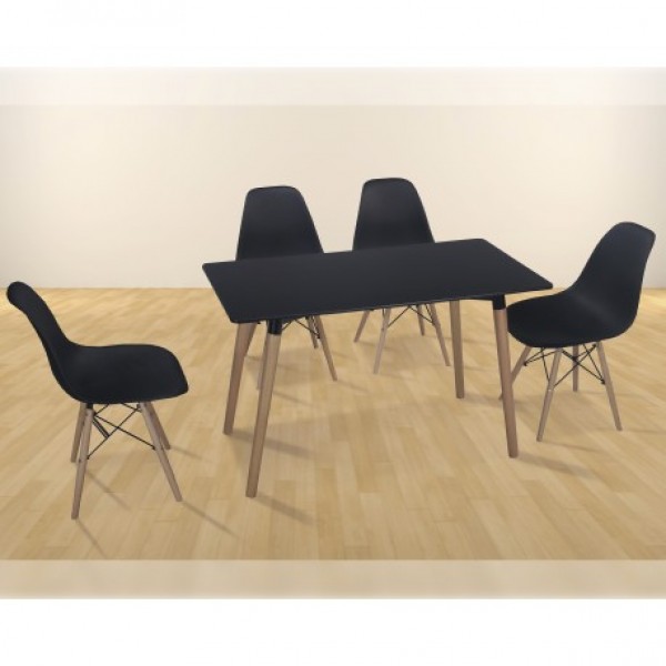 Conjunto mesa rectangular y 4 sillas Dinamarca negro