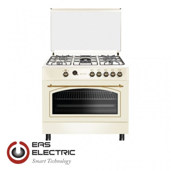 Cocina de gas eas electric EFG9H60C 90x60cm horno de 90cm rustica crema 5 fuegos wok 