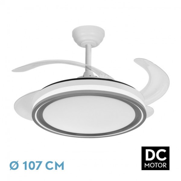 Ventilador Dc Bandido 59w Blanco/gris 4aspas 107d 5900lm 3500-4000-6500k Remoto Y Temporiz