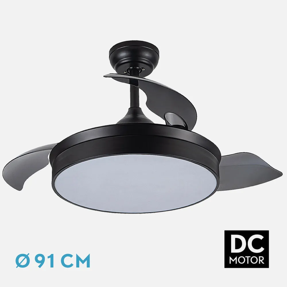 Ventilador Dc Cala Negro 48w 4800lm 3 aspas desplegable 91d 6 Velocidades 3000-4000-6000k 