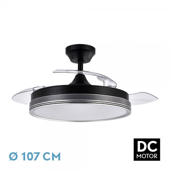 Ventilador Dc Escarcha Negro/gris 72w 3aspas Desplegables 107d 7200lm 6vel 3000k,4500k,600