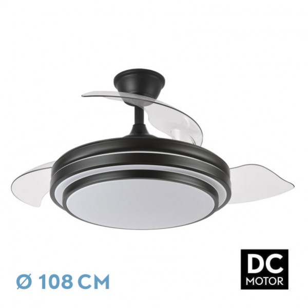 Ventilador Dc Ibe 59w 6980lm Negro 3 Asp.desp. 107d 3000-4000-6000k Remoto, Memoria Y Temp