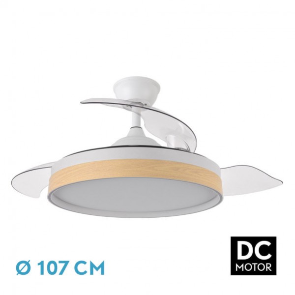 Ventilador Dc Iglu 59w 6980lm Blanco/haya 3asp.desplegables 32/47x50/107d.3colores, Remoto