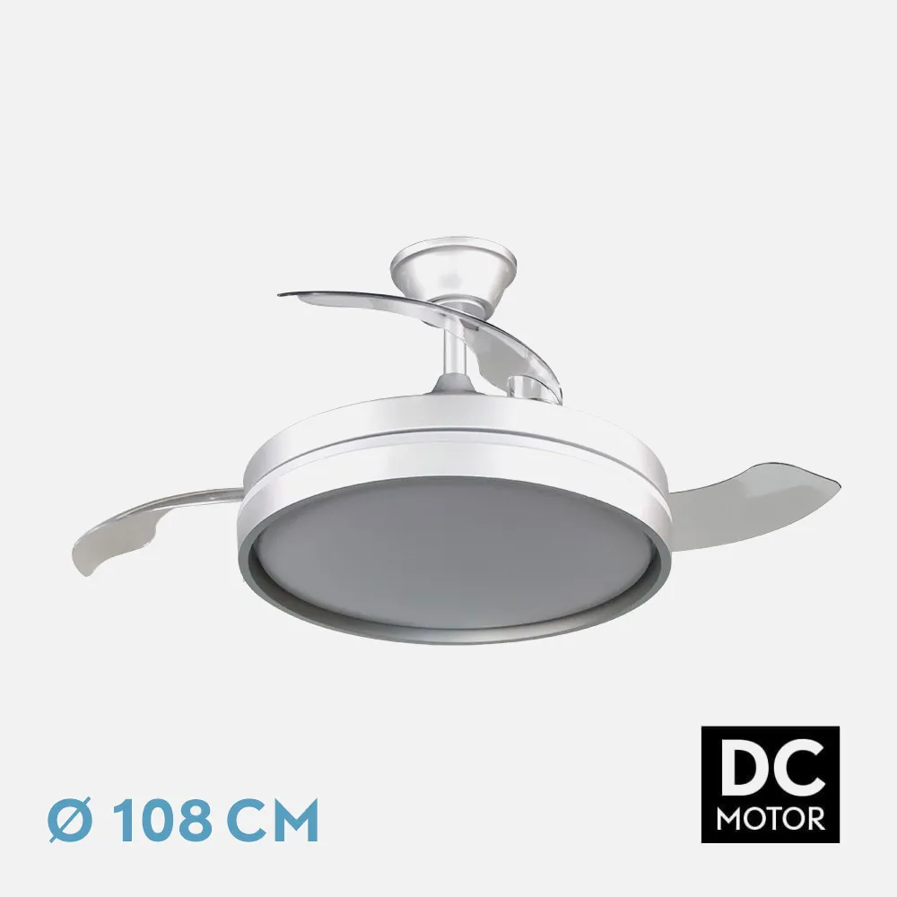 Ventilador Dc Mandarin Plata 72w 3aspas 108d Reg.intensidad 7200lm 3000-4000-6500k