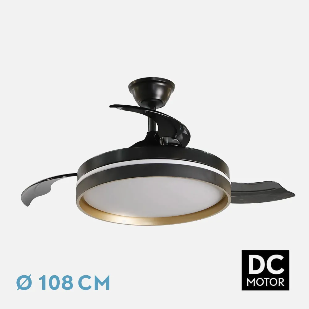 Ventilador Dc Mandarin Negro/oro 72w 3aspas 108d Reg.intensidad 7200lm 3000-4000-6500k