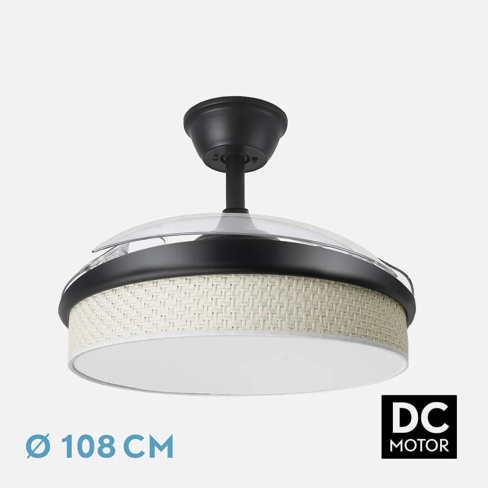 ​Ventilador Dc Moda 72w Negro/cañizo Blanco 108d 3aspas 7200lm 3000k,4000k,6000k
