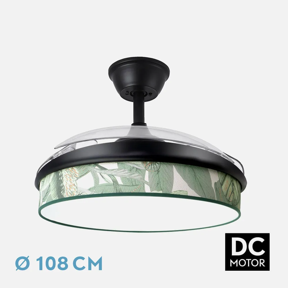 Ventilador Dc Moda 72w Negro/hoja Verde 108d 3aspas 7200lm 3000k,4000k,6000k 