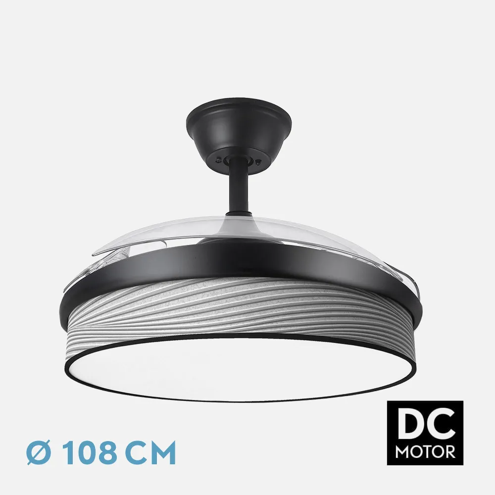 Ventilador Dc Moda 72w Negro/surco Gris 108d 3aspas 7200lm 3000k,4000k,6000k 