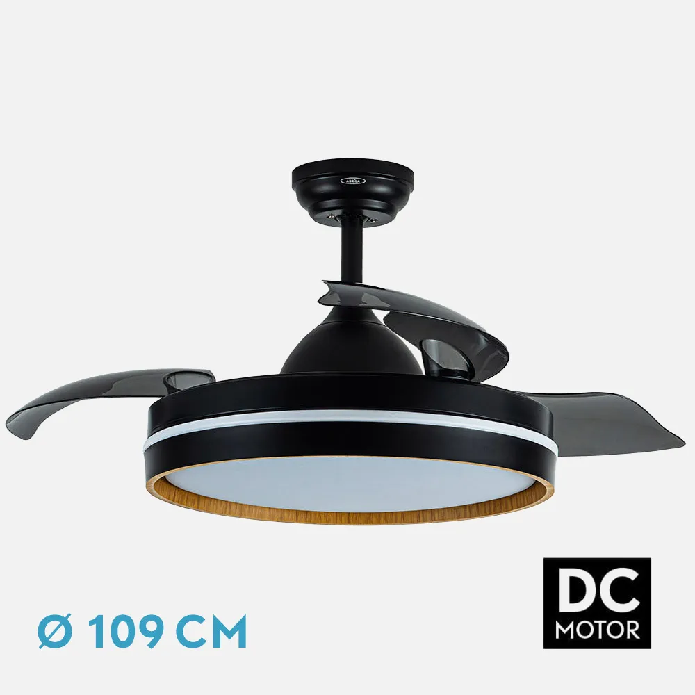 ​Ventilador Dc Nalon 72w Negro/madera Oscura 3aspas109d 7200lm 3000k,4500k,6000k 