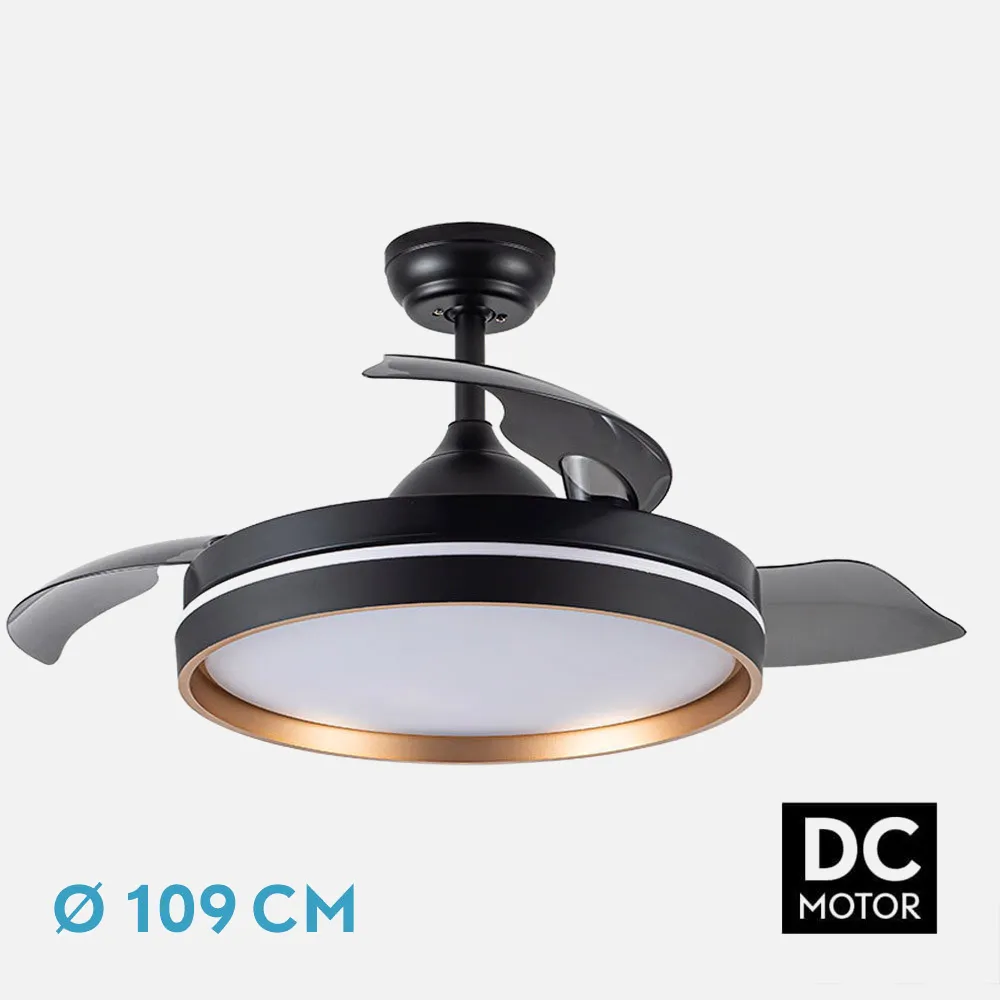 Ventilador Dc Nalon 72w Negro/oro 3aspas 109d 7200l 6vel 3000k,4500k,6000k 