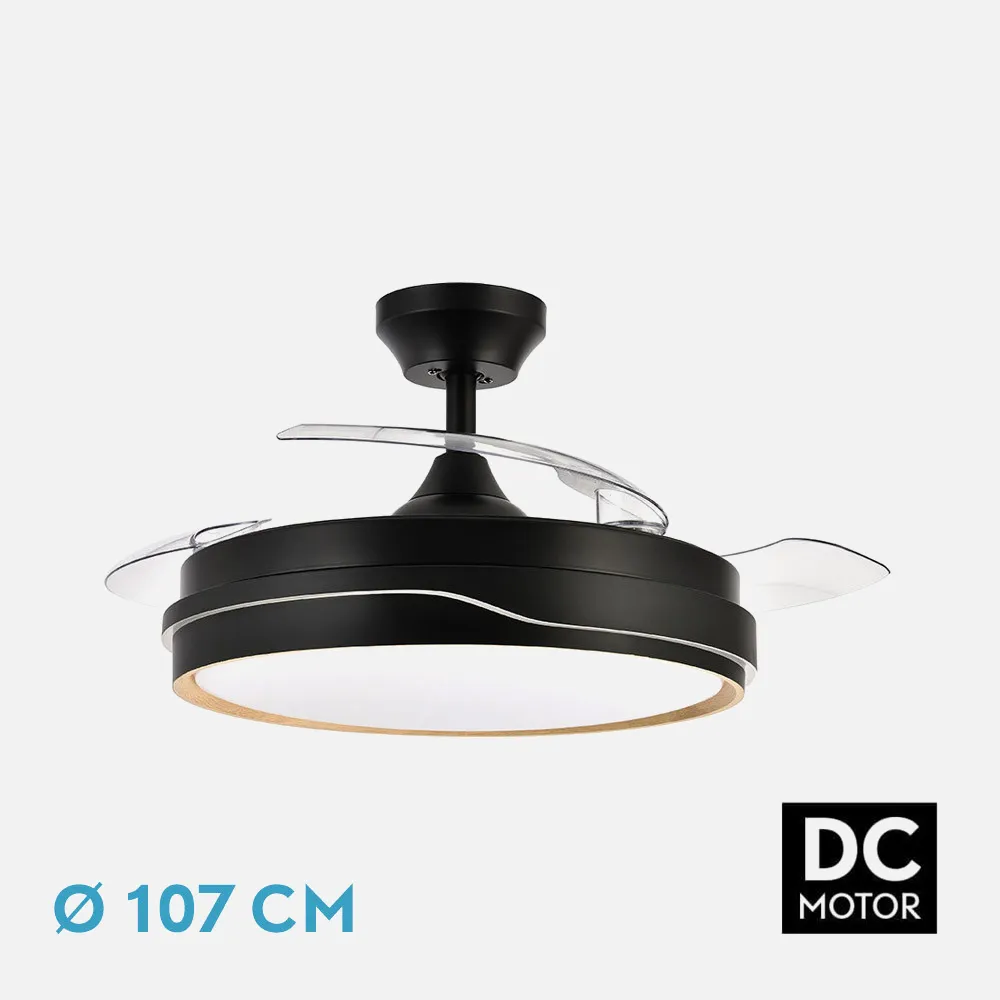 Ventilador Dc Tempano Negro/madera 72w 3aspas 107d 7200lm 6vel 3000k,4500k,6000k