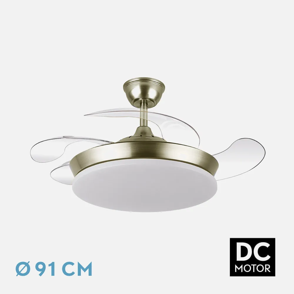 Ventilador Dc Tridente Mini 59w Cuero 4aspas Desp. 91d 6980lm  3000-4000-6000k