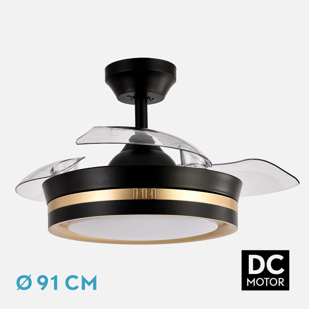 Ventilador Dc Viper Negro/oro 48w 3aspas 91d 4800lm 6vel 3000k,4500k,6000k, Remot+temporiz