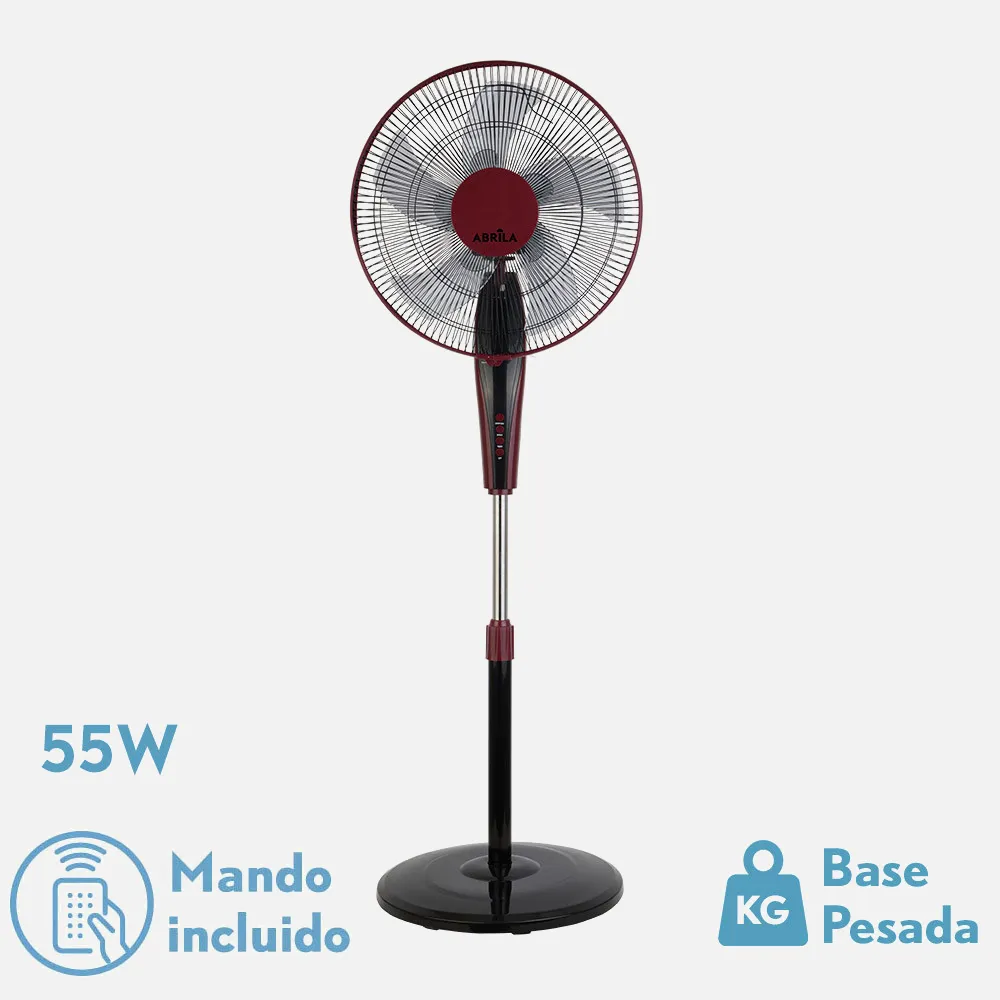 Ventilador De Pie Borlon Negro/burdeos 3 Vel.55w 5x2 aspas Orientable+ Remoto+ Temporizado